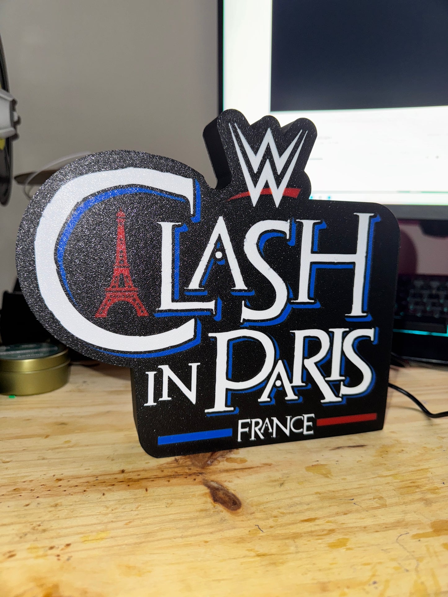 Lampe Clash in Paris - Lightbox 3D LED | Design Noir, Bleu, Blanc & Rouge | USB