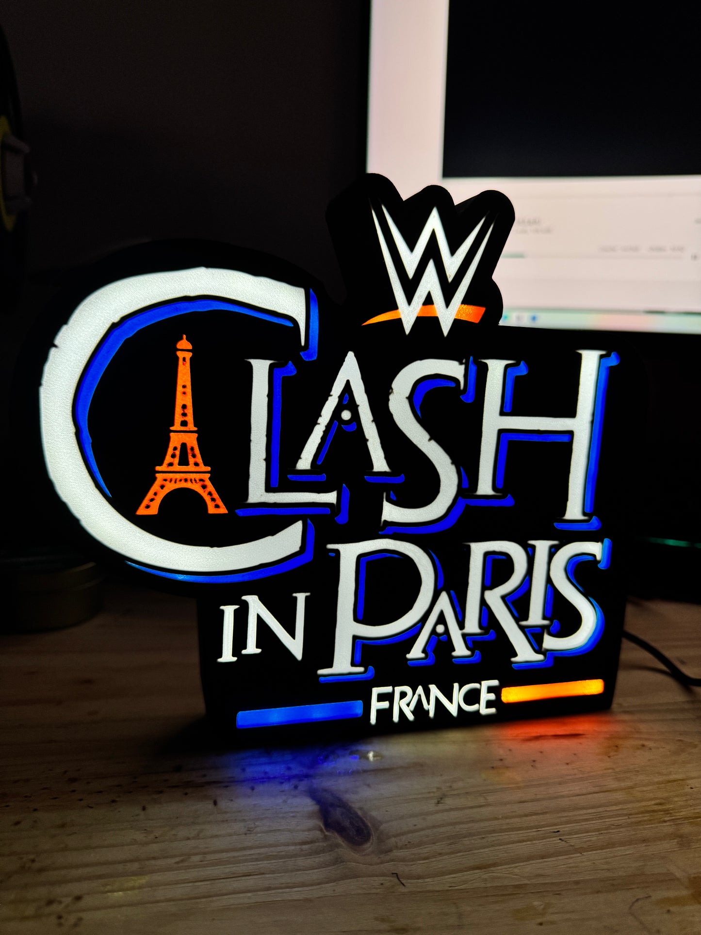 Lampe Clash in Paris - Lightbox 3D LED | Design Noir, Bleu, Blanc & Rouge | USB