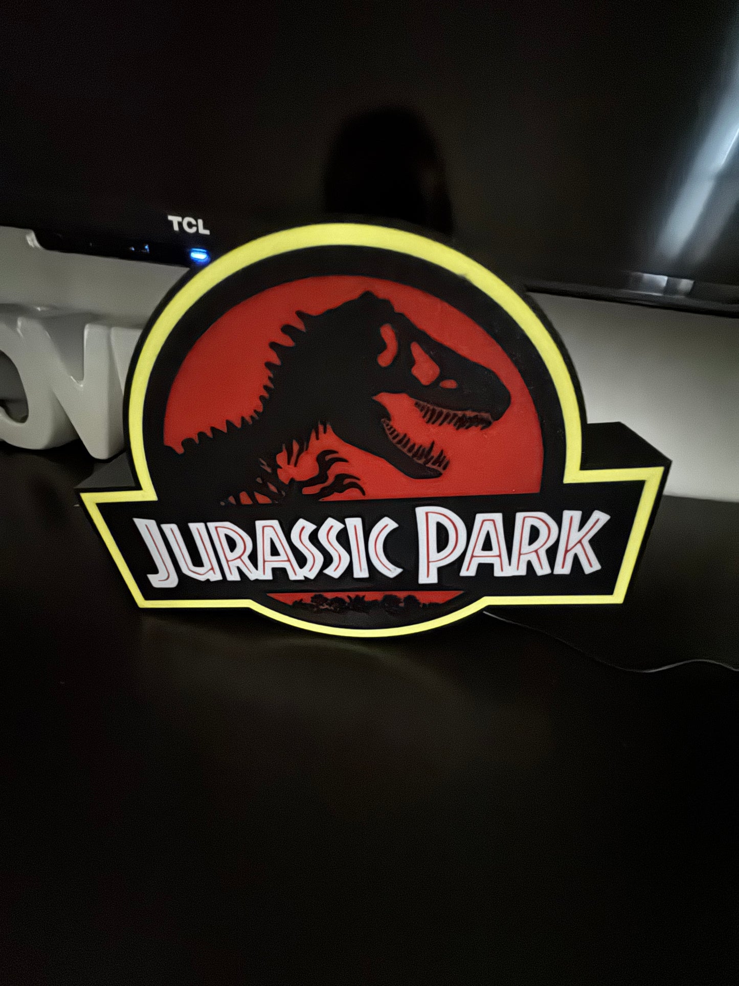 Lampe Jurassic Park - Lightbox 3D LED | Design Noir, Rouge & Jaune | USB