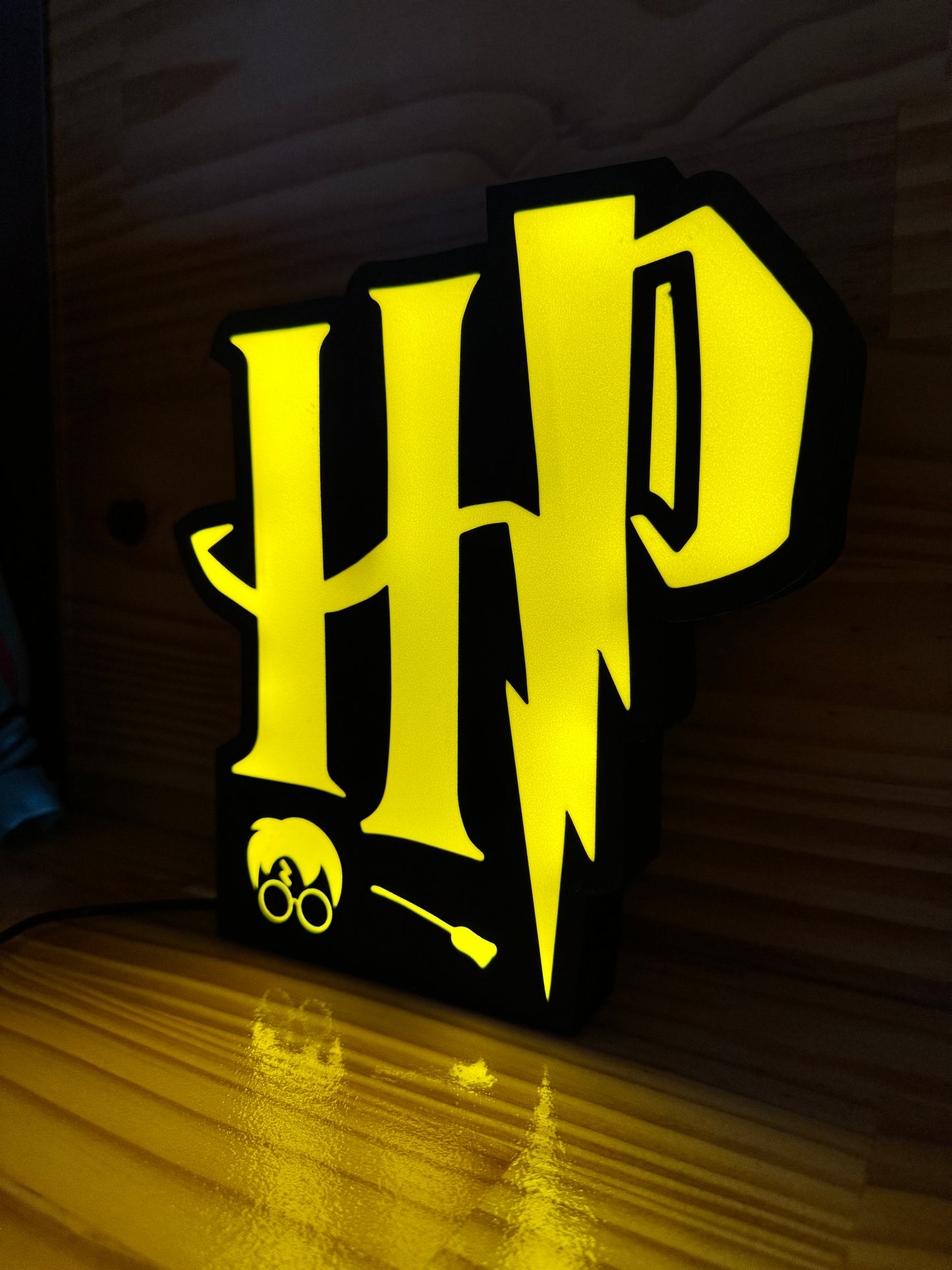 Lampe Harry Potter - Lightbox 3D LED | Design Noir & Jaune | USB