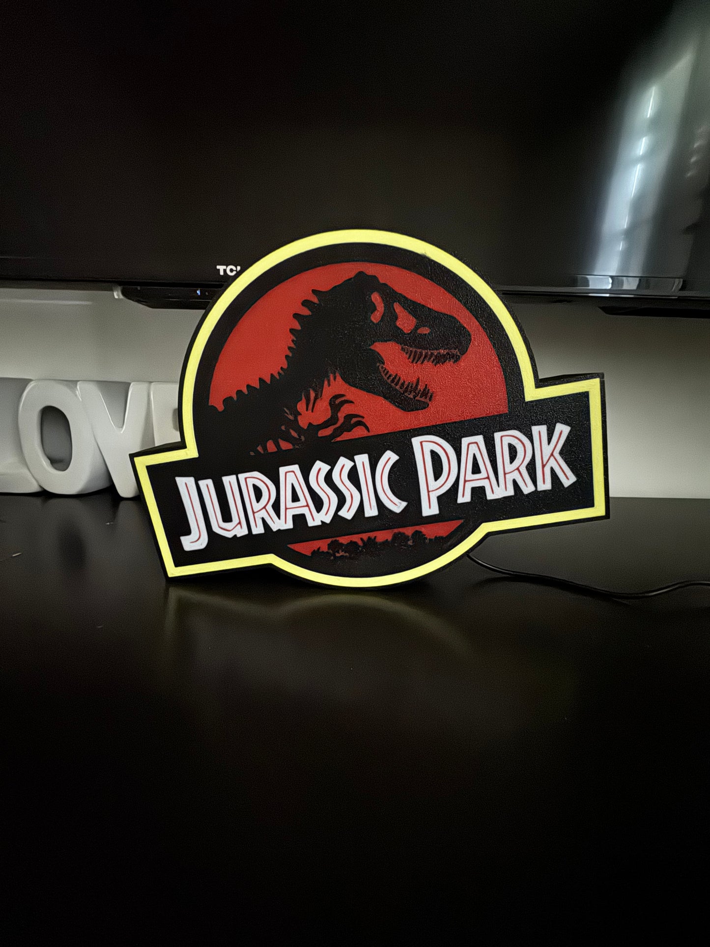 Lampe Jurassic Park - Lightbox 3D LED | Design Noir, Rouge & Jaune | USB