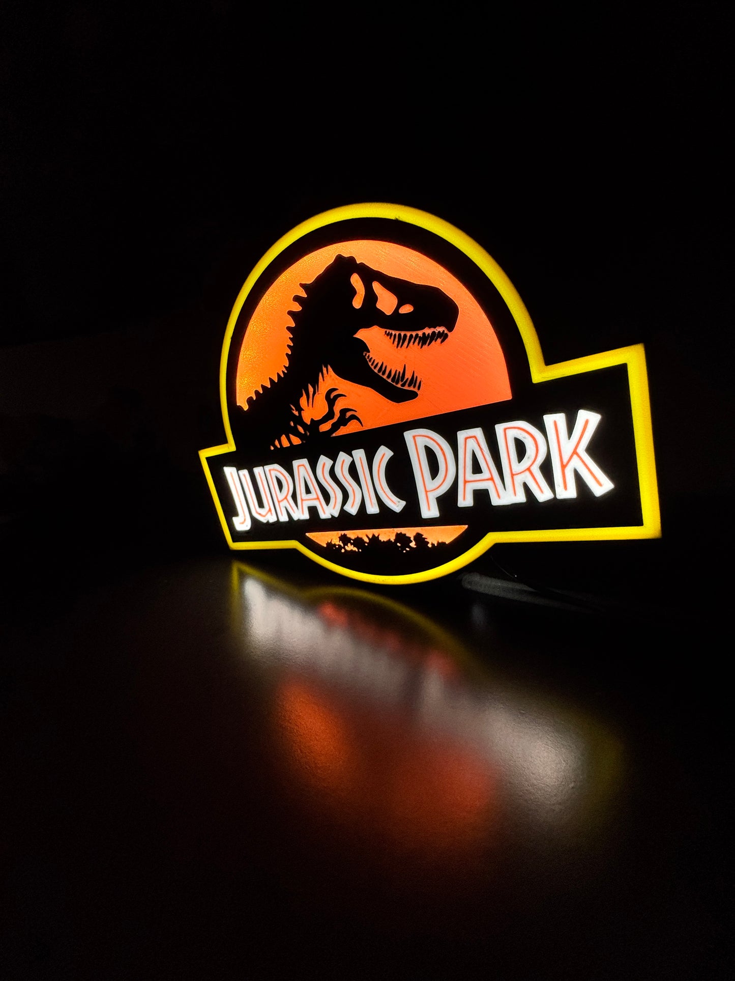 Lampe Jurassic Park - Lightbox 3D LED | Design Noir, Rouge & Jaune | USB