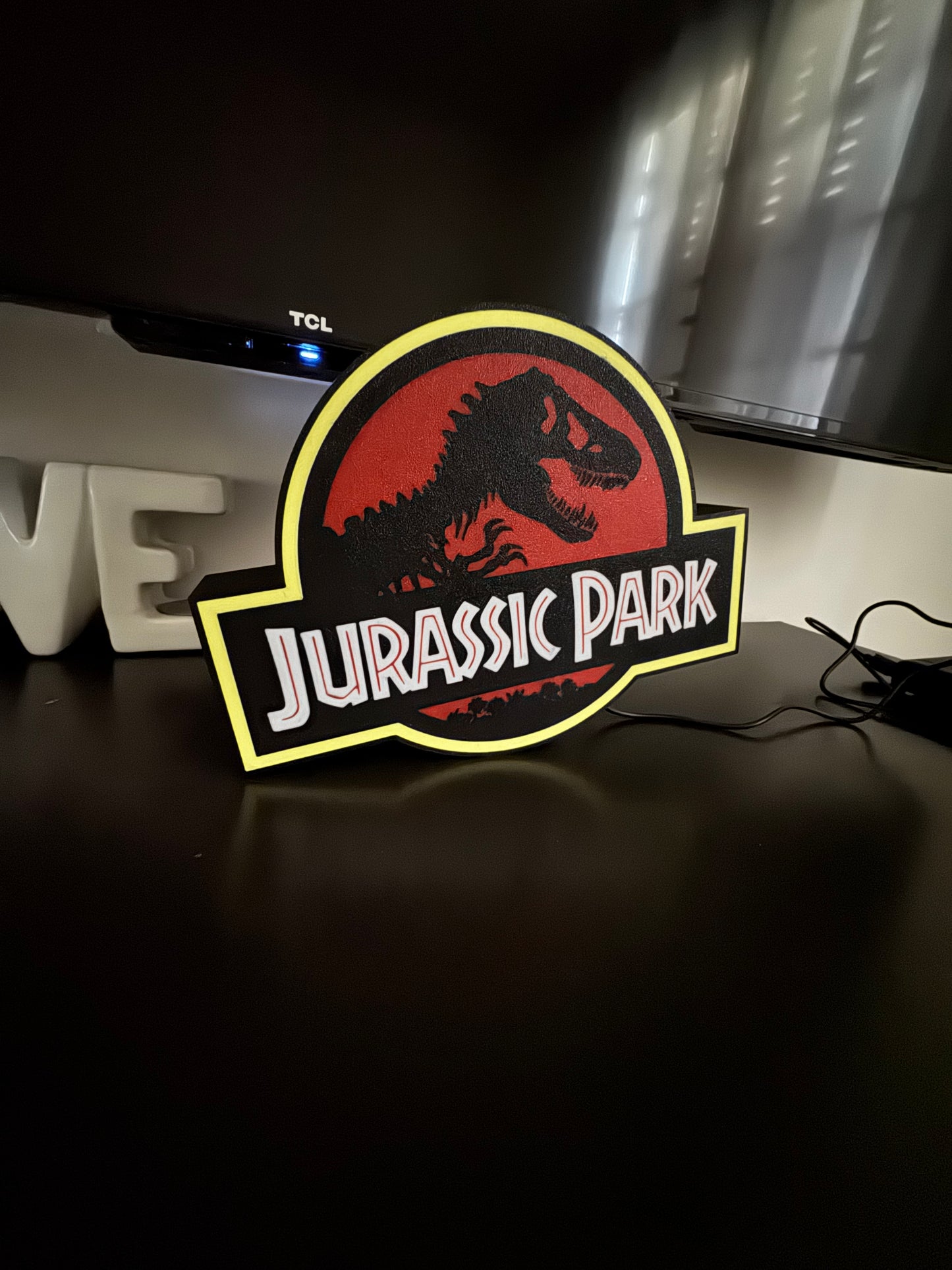 Lampe Jurassic Park - Lightbox 3D LED | Design Noir, Rouge & Jaune | USB