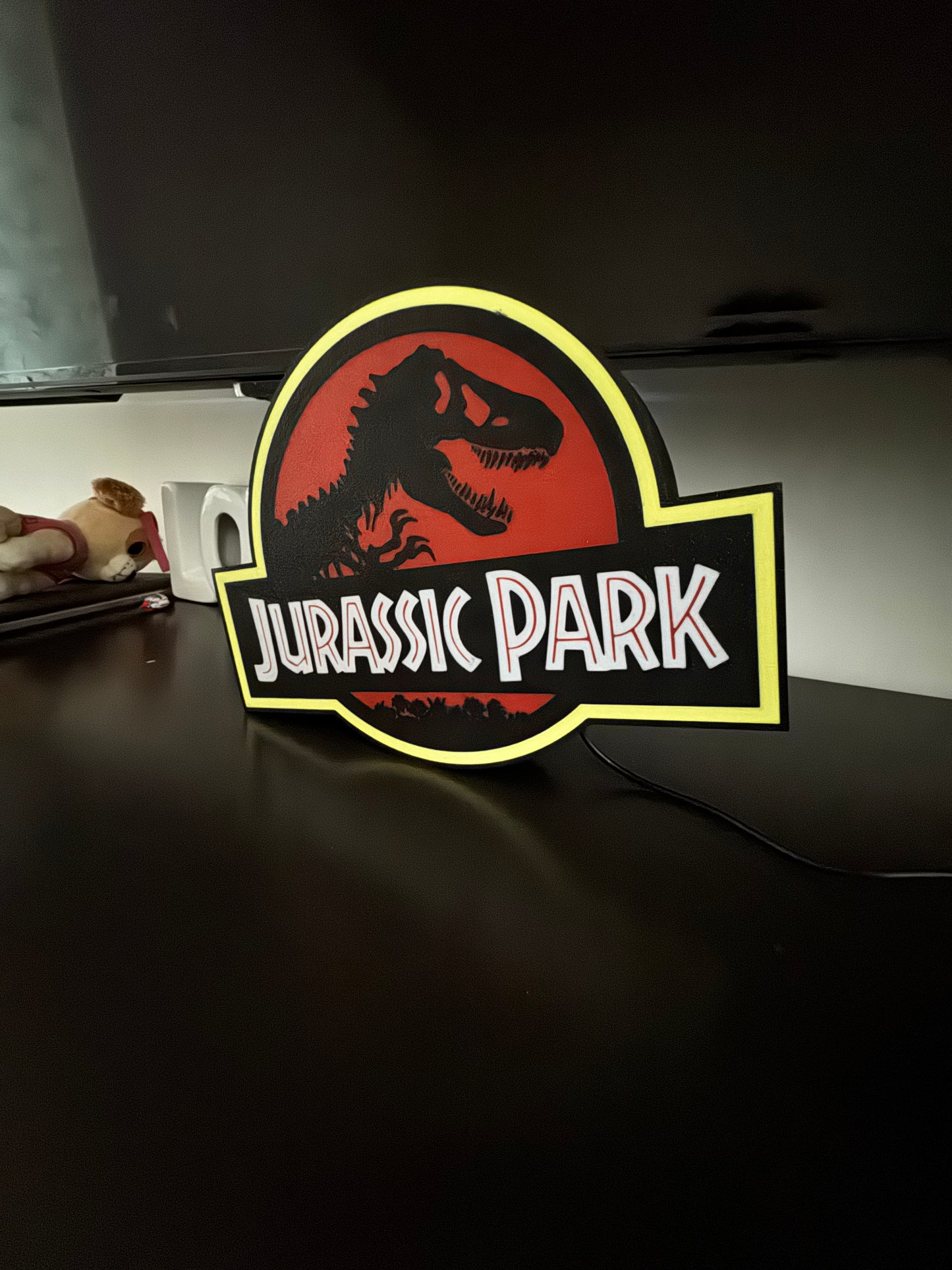 Lampe Jurassic Park - Lightbox 3D LED | Design Noir, Rouge & Jaune | USB