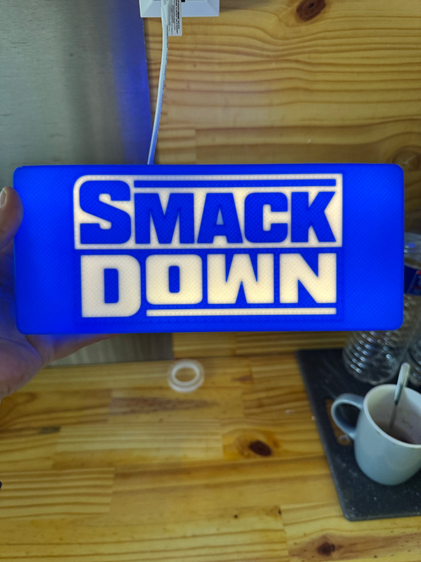 Lampe WWE SmackDown - Ancien Logo Lightbox 3D LED | Design Bleu & Blanc | USB