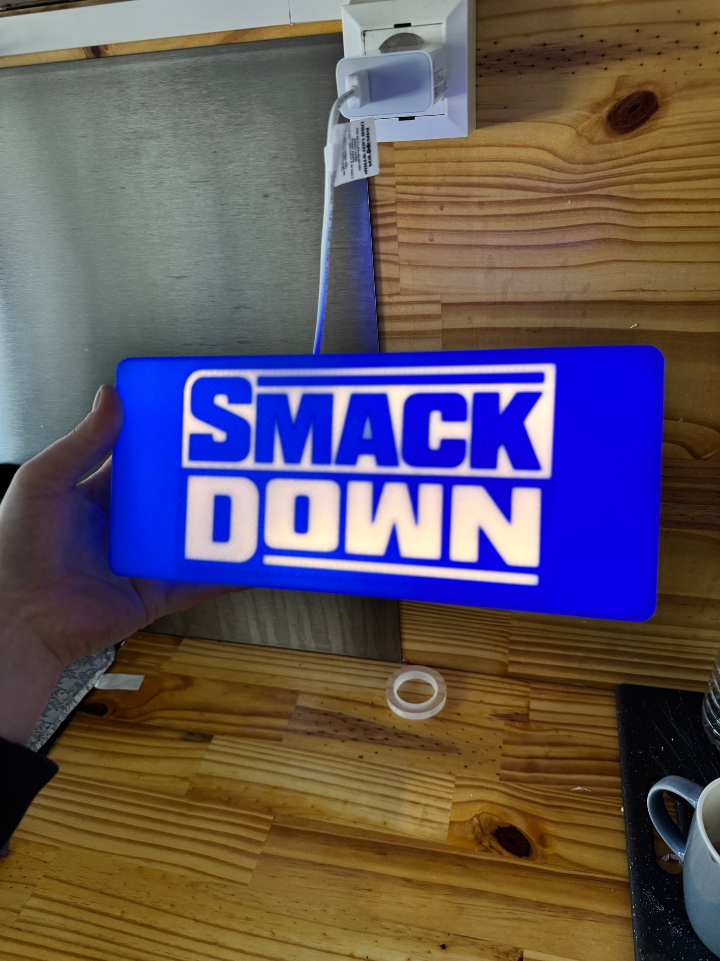 Lampe WWE SmackDown - Ancien Logo Lightbox 3D LED | Design Bleu & Blanc | USB