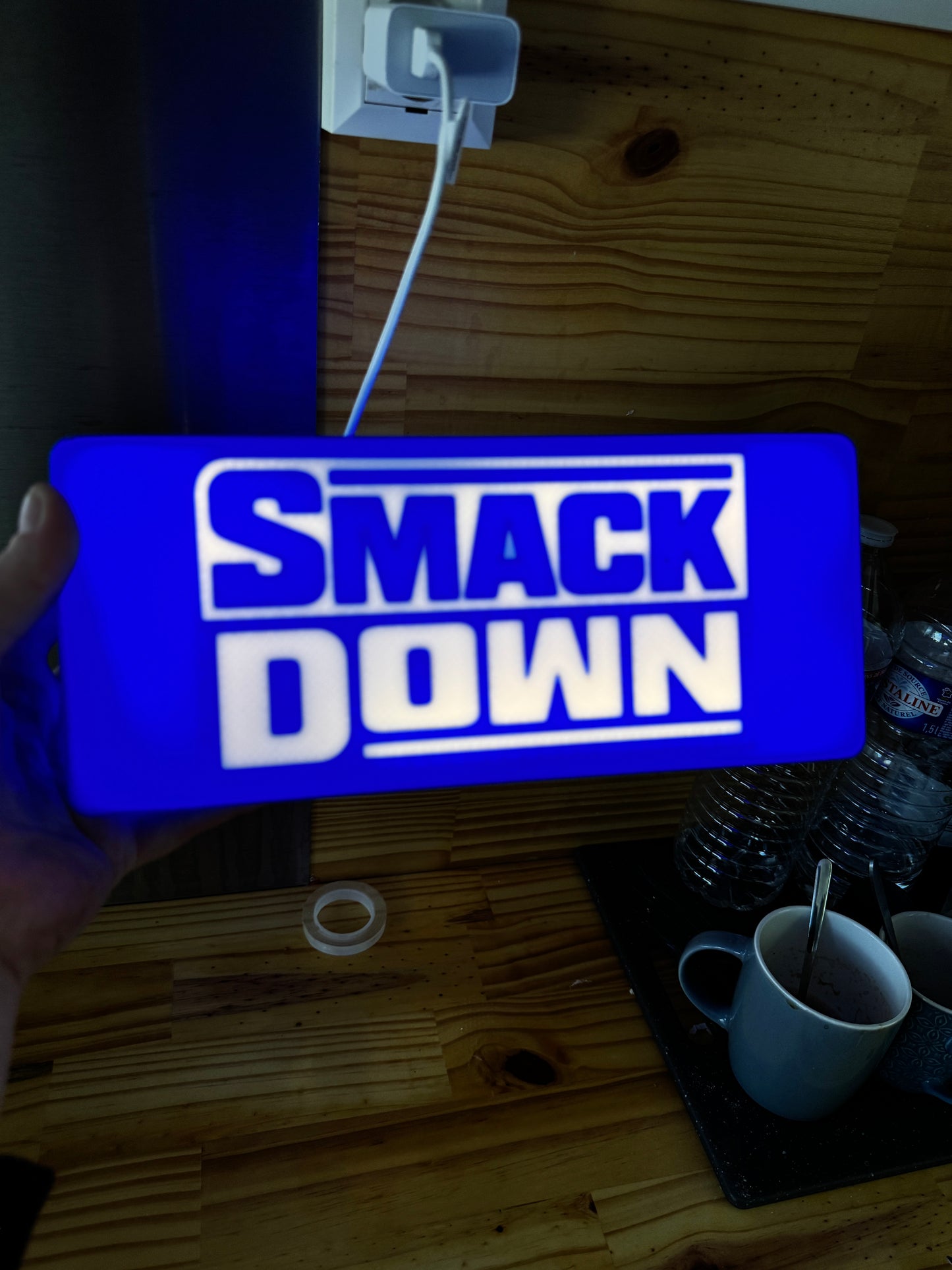 Lampe WWE SmackDown - Ancien Logo Lightbox 3D LED | Design Bleu & Blanc | USB