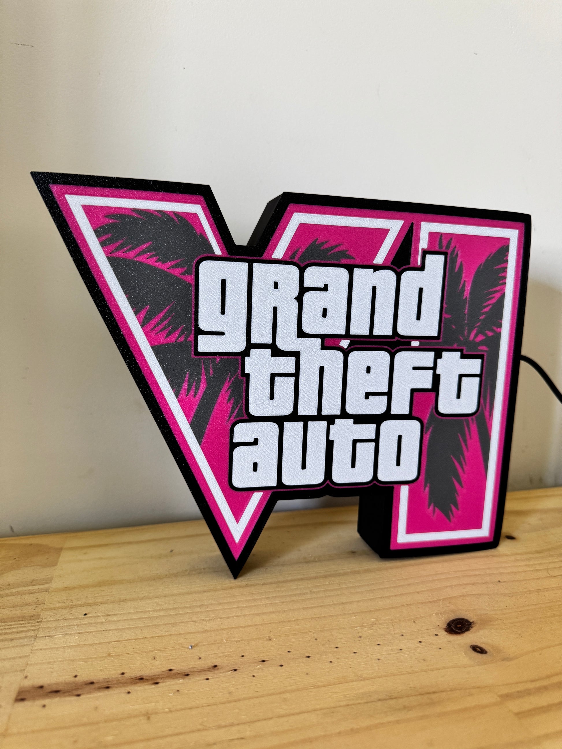 lampe 3D style Vice City avec logo GTA 6
