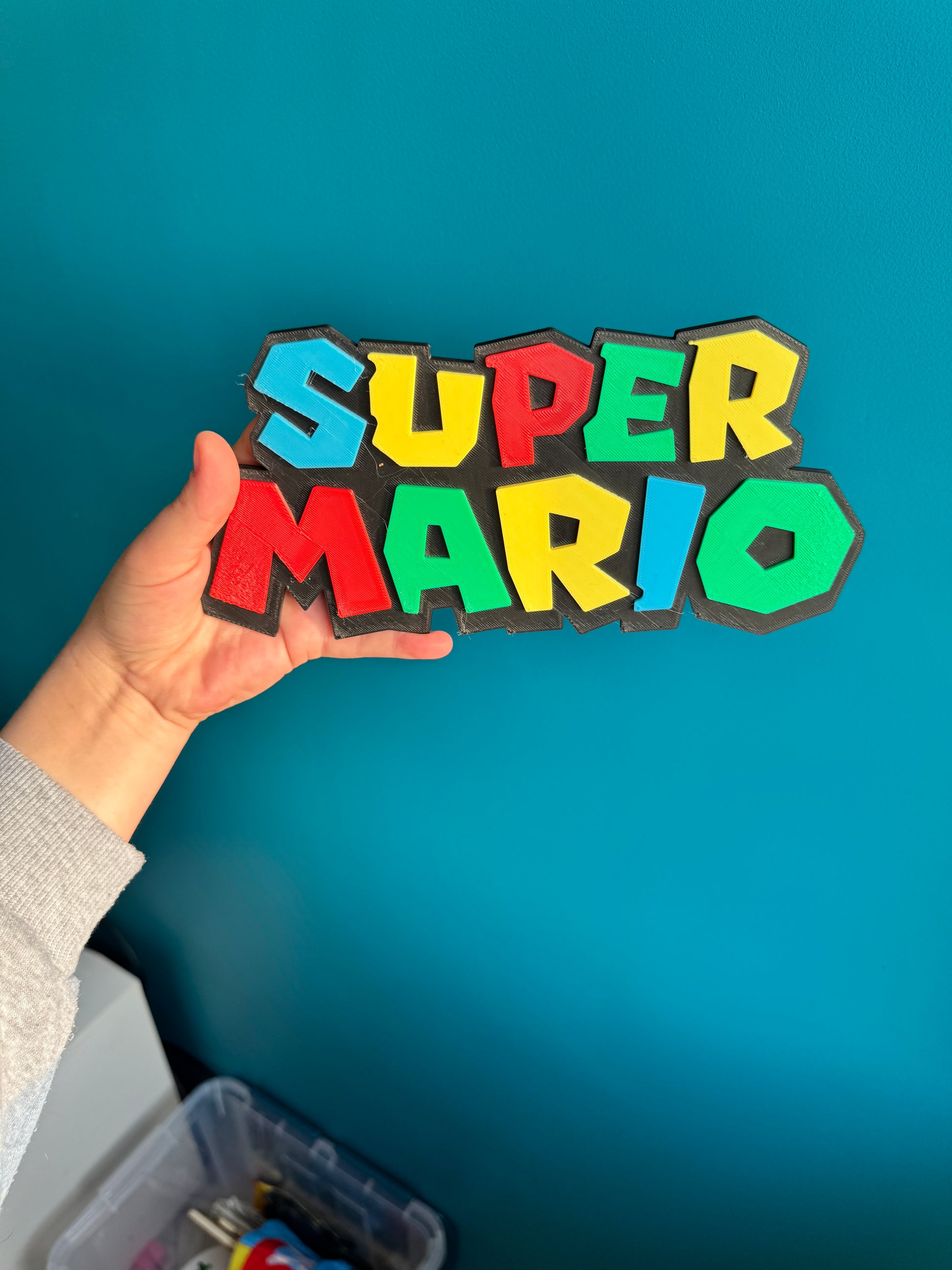 Plaque Super Mario imprimée en 3D, design couleurs vives, 24 cm.

