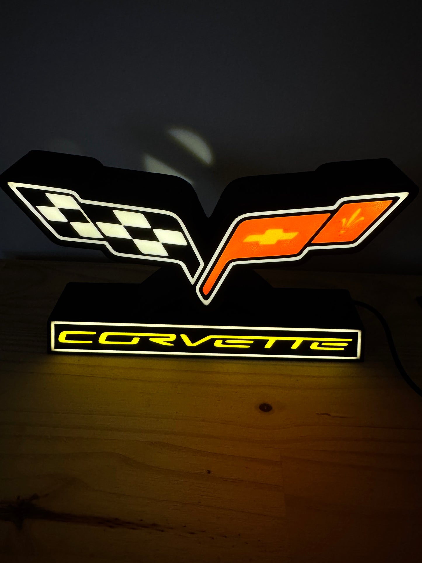 Lampe Corvette - Lightbox 3D LED | Design Noir, Rouge, Jaune & Blanc | USB