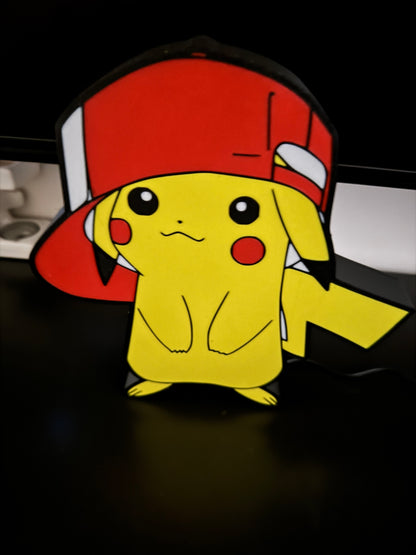 Pokémon-Mützenlampe – 3D-LED-Leuchtkasten | Schwarz-Rot-Weiß-Gelb-Design | USB 