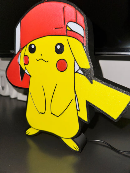 Pokémon-Mützenlampe – 3D-LED-Leuchtkasten | Schwarz-Rot-Weiß-Gelb-Design | USB 