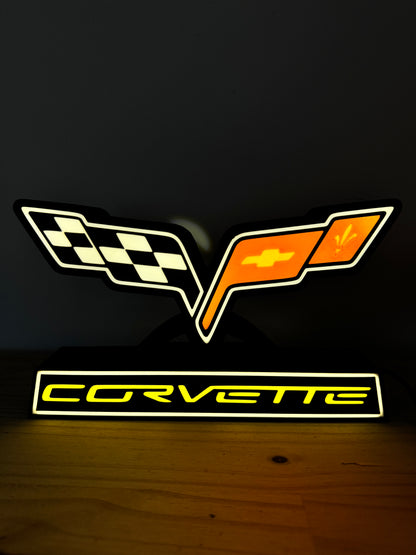 Lampe Corvette - Lightbox 3D LED | Design Noir, Rouge, Jaune & Blanc | USB