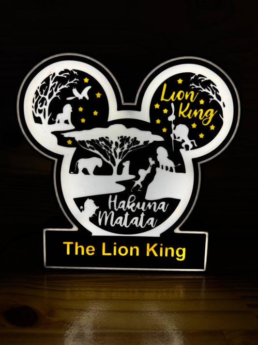 Lampe Le Roi Lion - Lightbox 3D LED | Design Noir, Blanc & Jaune | USB