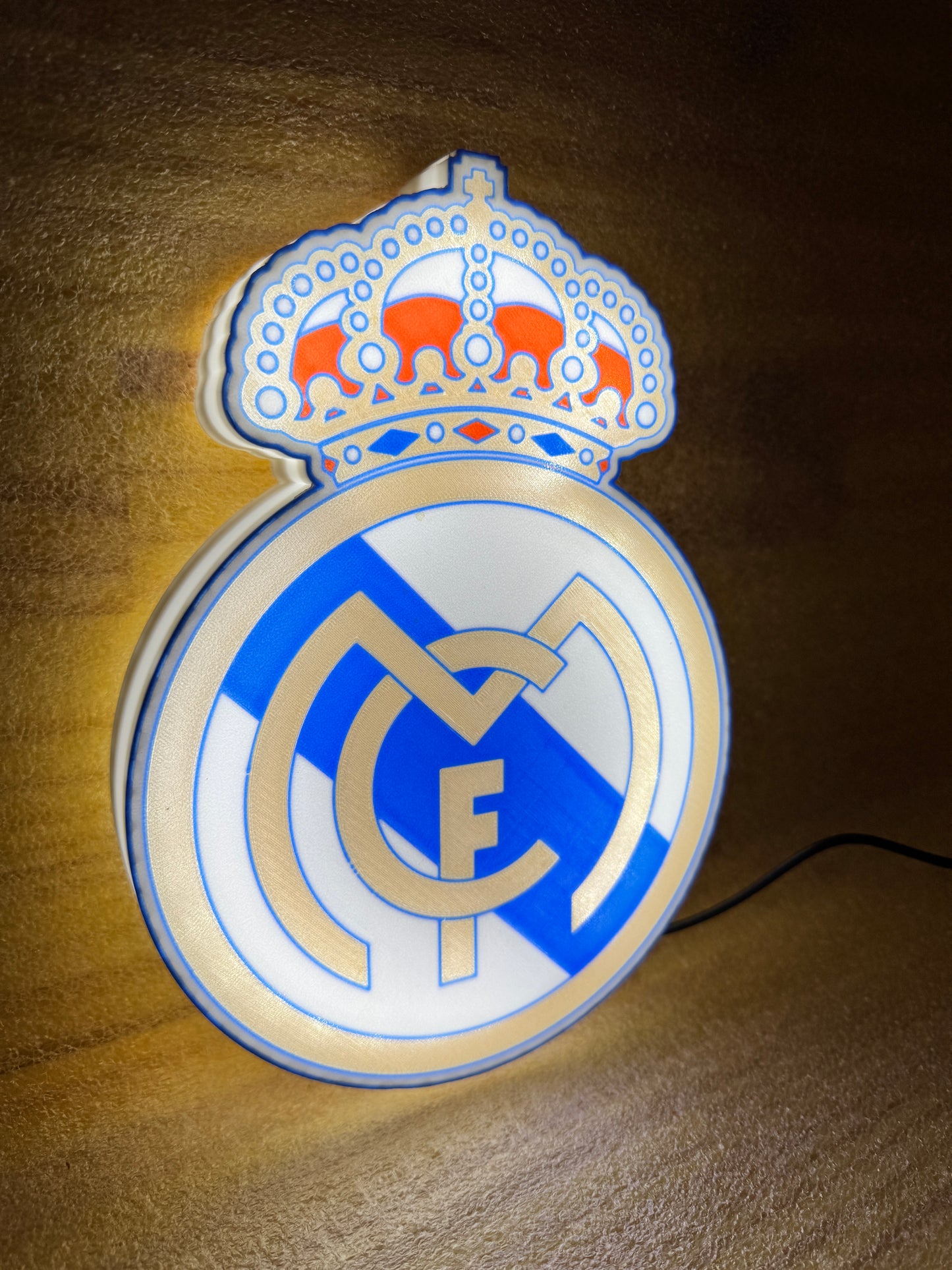 Lampe Real Madrid - Lightbox 3D LED | Design Blanc, Doré, Rouge & Bleu | USB