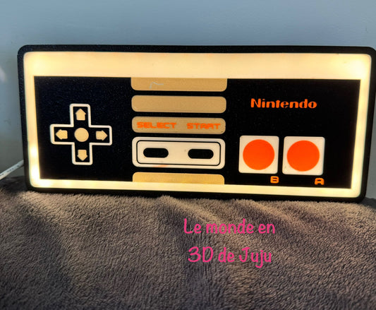 NES Controller Lamp - 3D LED Lightbox | Black, White, Red &amp; Gray Design | USB 