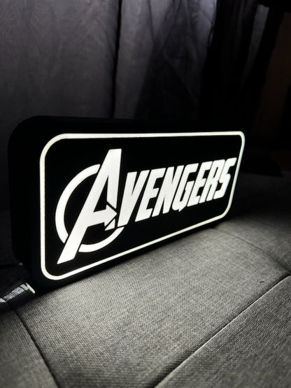 Lampe Avengers - Lightbox 3D LED | Design Noir & Blanc | USB