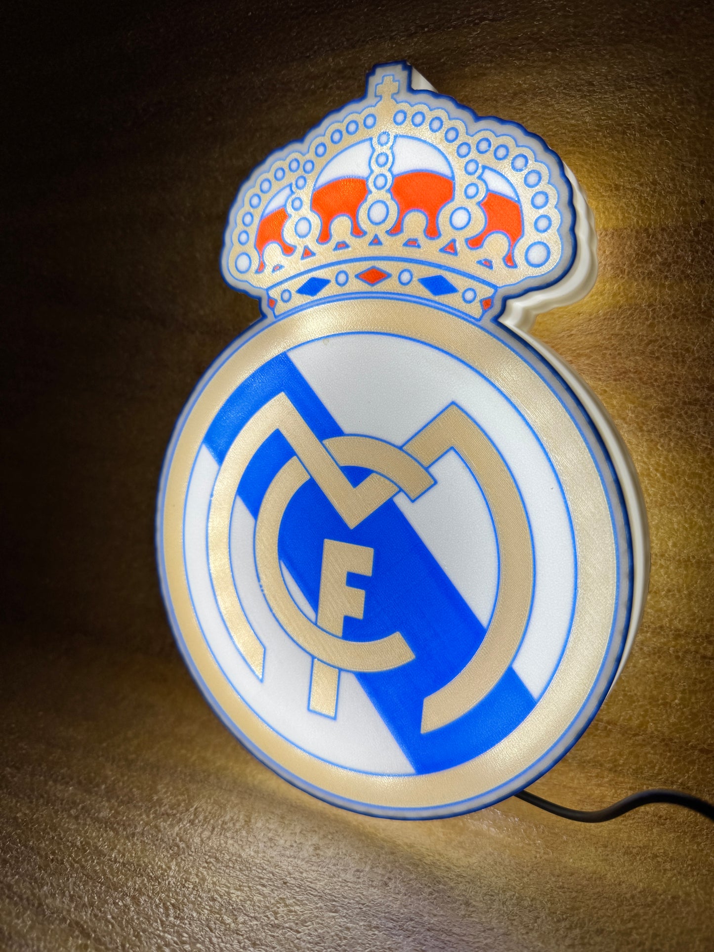 Lampe Real Madrid - Lightbox 3D LED | Design Blanc, Doré, Rouge & Bleu | USB