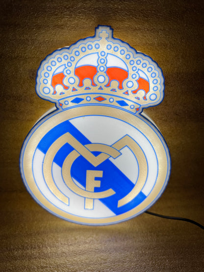 Lampe Real Madrid - Lightbox 3D LED | Design Blanc, Doré, Rouge & Bleu | USB