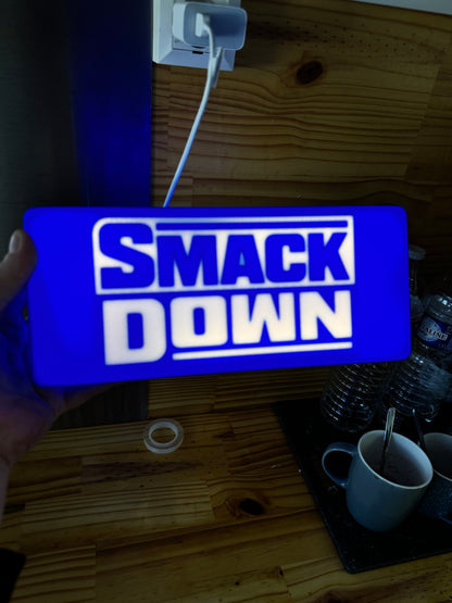 Lampe WWE SmackDown - Ancien Logo Lightbox 3D LED | Design Bleu & Blanc | USB
