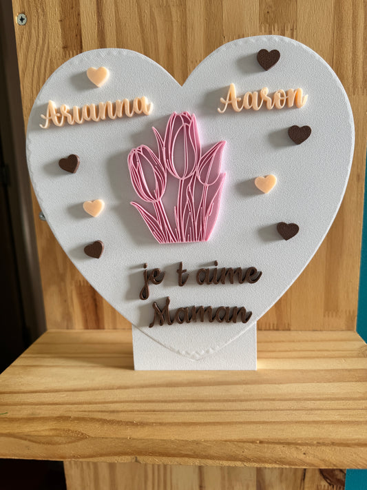 Plaque imprimée en 3D, personnalisable avec les prénoms des enfants.

